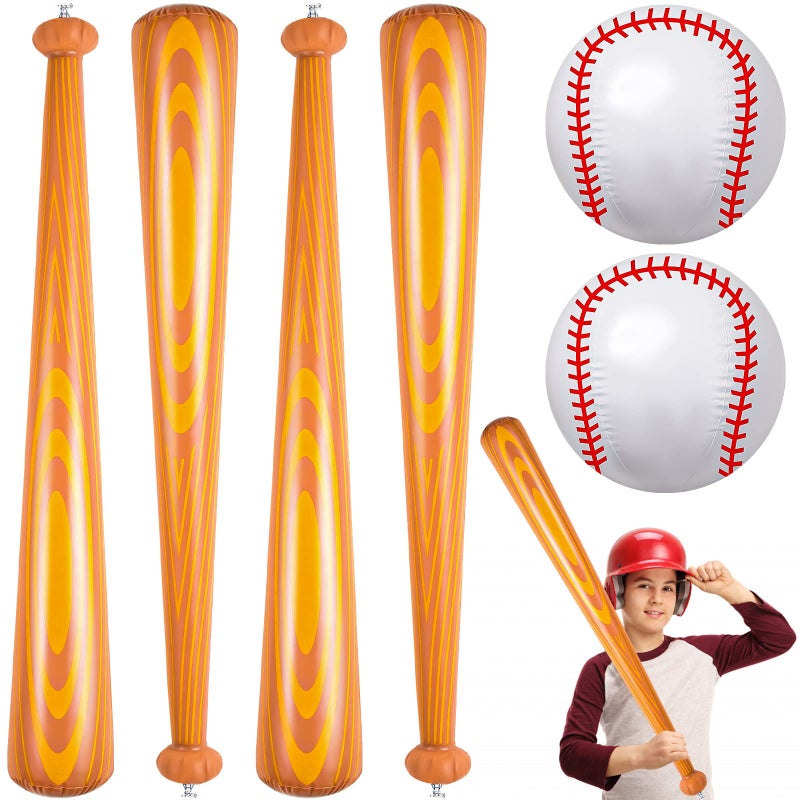 ZHBDMGK Inflatable Baseball Bat and Ball for Kids 6Pcs Jumbo Baseball Beach Ball Set Including 4Pcs 40 Inch Baseball Bat Inflates and 2Pcs Beach Ball Baseball for Baseball Party Sports Game - Image 3