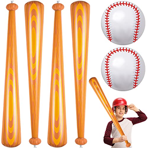 ZHBDMGK Inflatable Baseball Bat and Ball for Kids 6Pcs Jumbo Baseball Beach Ball Set Including 4Pcs 40 Inch Baseball Bat Inflates and 2Pcs Beach Ball Baseball for Baseball Party Sports Game - Image 1