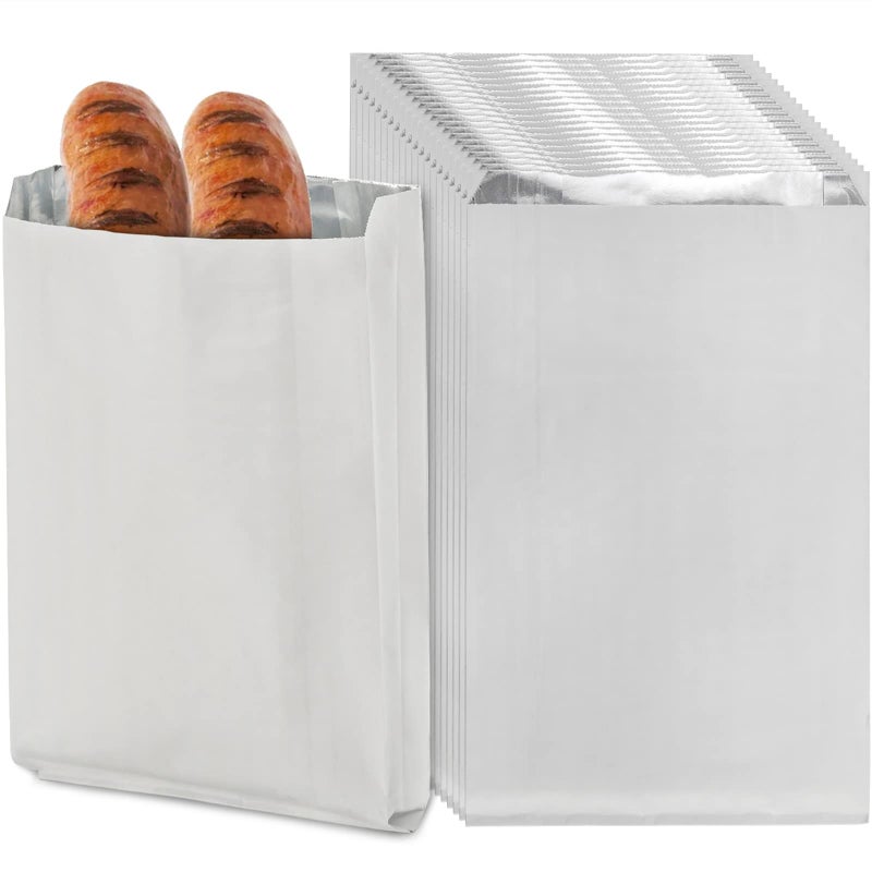 DEAYOU 150 عبوة من أغلفة البرغر المصنوعة من ورق الألمنيوم 4 رطل عازلة للألمنيوم أغلفة السندويشات مقاومة للدهون أكياس هوت دوج لوجبات الطعام السريعة خدمة شاحنة الطعام الشواء 63 × 15 × 10