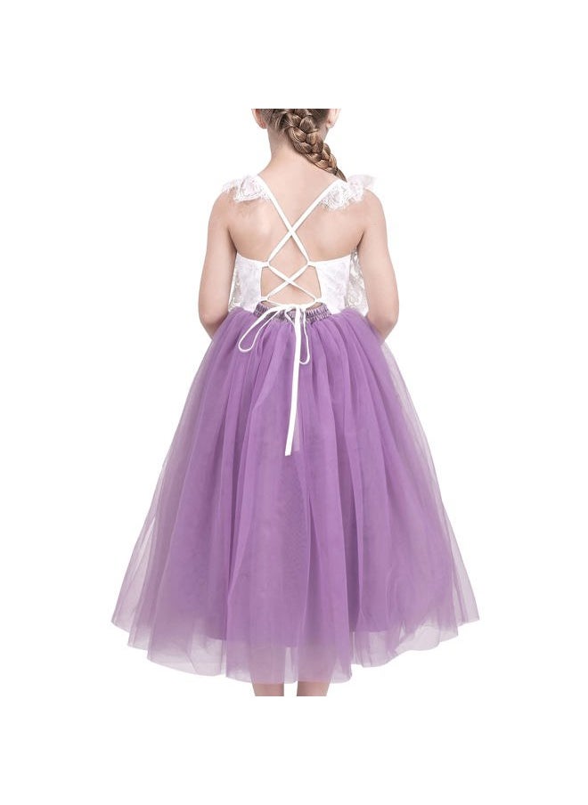 Sunny Fashion - Girls Dress Purple Lace Tulle Sleeveless Hollow Back Party Pageant Size 6 - Image 1