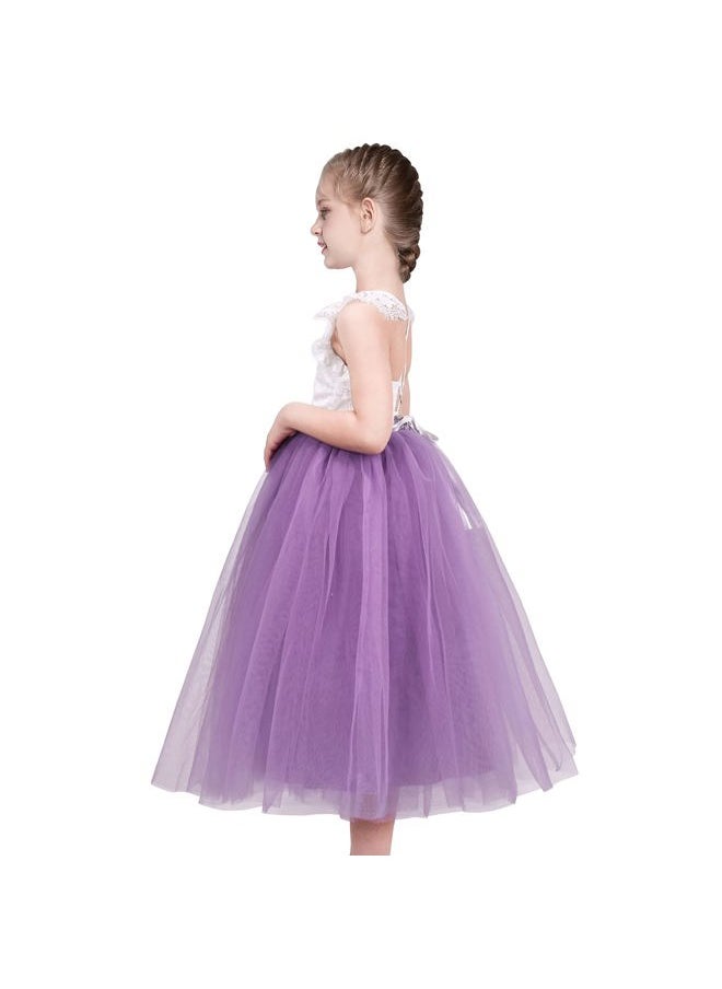 Sunny Fashion - Girls Dress Purple Lace Tulle Sleeveless Hollow Back Party Pageant Size 6 - Image 1