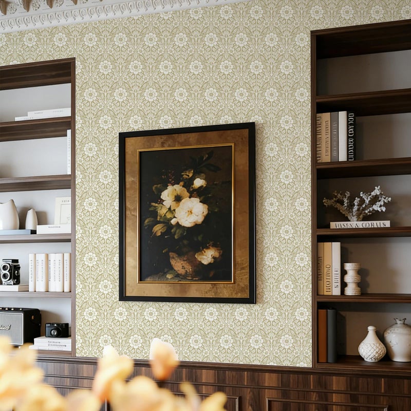 LUKUUI Floral Wallpaper Peel and Stick Vintage Boho Cream Damask Wallpaper Textured Removable Self Adhesive Vinyl Wall Paper for Bedroom Bathroom Cabinets 17.3" x 78.7" - Image 5