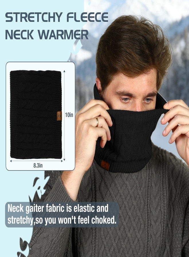 Goocoz Mens Scarf Winter Neck Gaiters 3PCS, Knit Neck Warmer with Thick Fleece Lining Scarves, Cold Weather Gear for Men Ski, Black/Grey/Darkgrey, M - Image 4