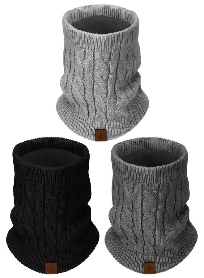 Goocoz Mens Scarf Winter Neck Gaiters 3PCS, Knit Neck Warmer with Thick Fleece Lining Scarves, Cold Weather Gear for Men Ski, Black/Grey/Darkgrey, M - Image 1