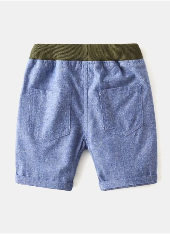YUNIQEE Blue Regular Fit Mid Rise Printed Denim Shorts
