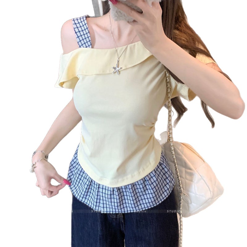 تيشيرت نسائي كبير المقاس باكمام قصيرة بقصة كتف مكشوف - Image 4