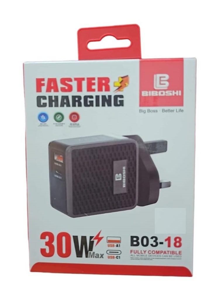 بيبوشي - بيبوشى شاحن جدارى سريع بمنفذ USB ومنفذ تايب سى 30 واط - Image 1