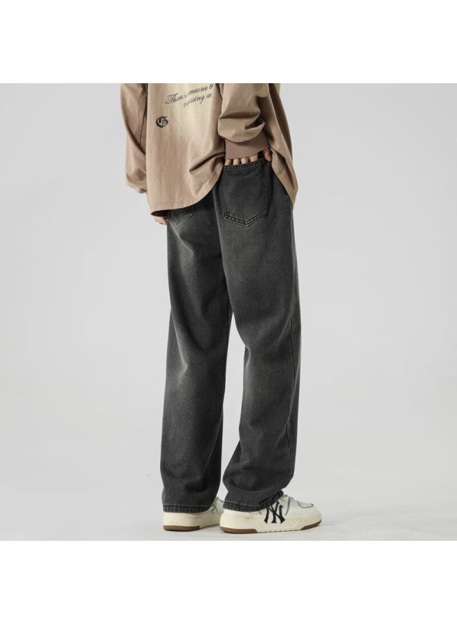 Dingfengbaoluo Men's Jeans, Spring American-style Loose Straight-leg Versatile Trendy Casual Pants K102, Dark Gray, Size M - Image 2