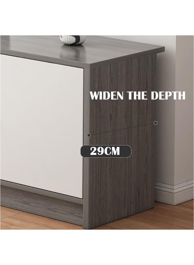 Simple TV Cabinet, 55 Inch TV Stand with Drawers Doors & Open Shelf, Wooden TV Console Table, Modern TV Table Unit with Storage for Living Room, Bedroom Grey with White (DSG017-140) - Image 5
