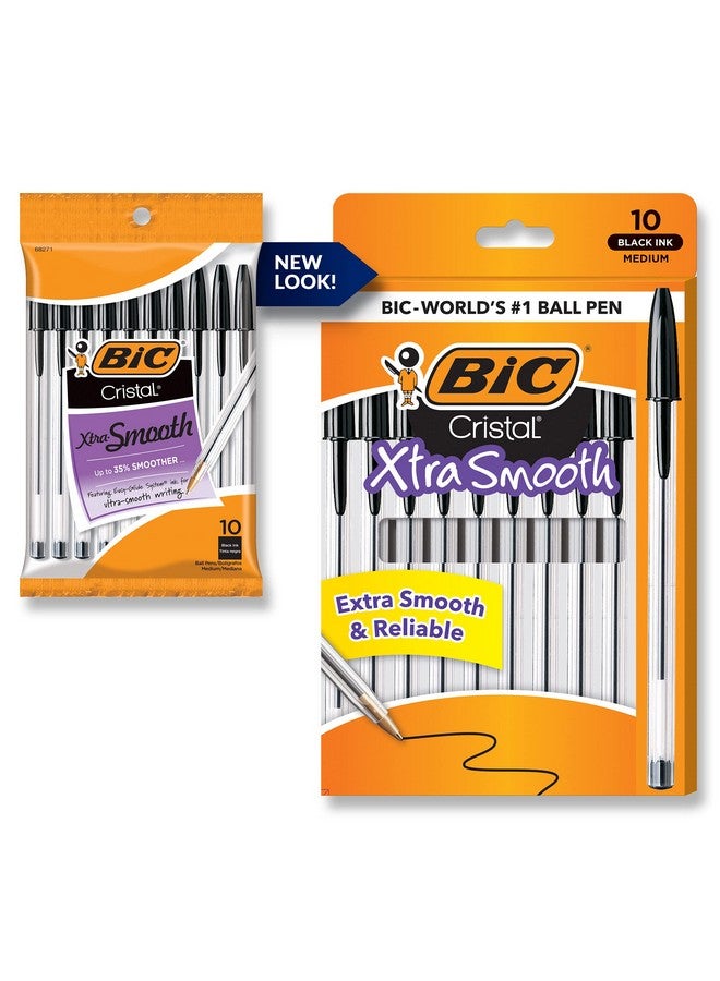 بيك قلم حبر جاف BIC Cristal Xtra Smooth، متوسط الرأس (1.0 مم)، أسود، 10 قطع - Image 1