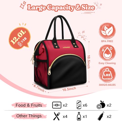 LOKASS Lunch Bag Women Insulated Lunch Box Wide-Open Lunch Tote Bag Large Drinks Holder Durable Nylon Thermal Snacks Organizer for Men Adults Work Picnic Hiking Beach Fishing, Lake Green + Black - Image 4