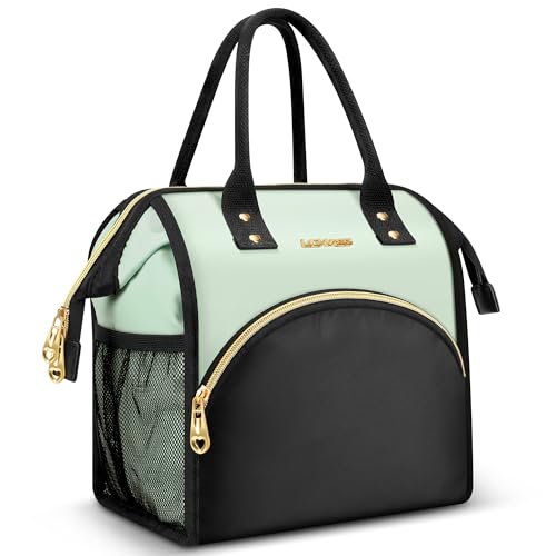 LOKASS Lunch Bag Women Insulated Lunch Box Wide-Open Lunch Tote Bag Large Drinks Holder Durable Nylon Thermal Snacks Organizer for Men Adults Work Picnic Hiking Beach Fishing, Lake Green + Black - Image 1