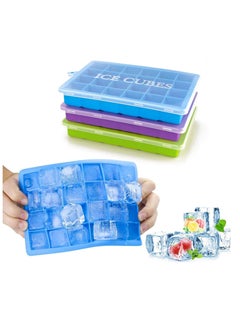 Y&D Ice Cube Trays 3 Pack, Silicone with Removable Lid Easy to Release Flexible Moulds, 24 Cubes per Tray for Cocktail, Whiskey, Baby Food, Chocolate, BPA Free (Green Purple Blue)  - Image 1