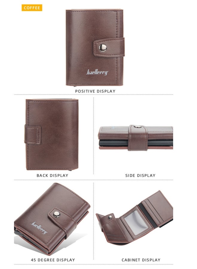 بايلليري حامل بطاقات رجالي من BAELLERRY، حامل بطاقات أوتوماتيكي أوروبي وأمريكي، حامل بطاقات بإبزيم، بني - Image 3
