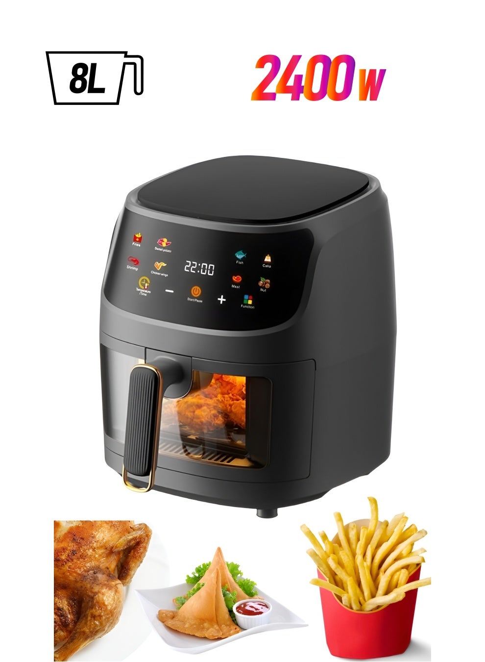 Air Fryer 8 Liter Digital Oil-Less Air Fryer 8 Cooking Presets LED Digital Touch Screen with Large Window View 2400W 360° Heating Nonstick Easy to Clean