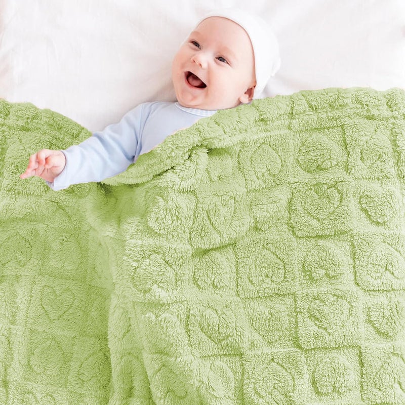 Yurhap Fleece Baby Blanket Heart Checkered Blanket - Ultra Soft Cozy Receiving Blanket for Infants and Toddlers (30”×40”, Green) - Image 3