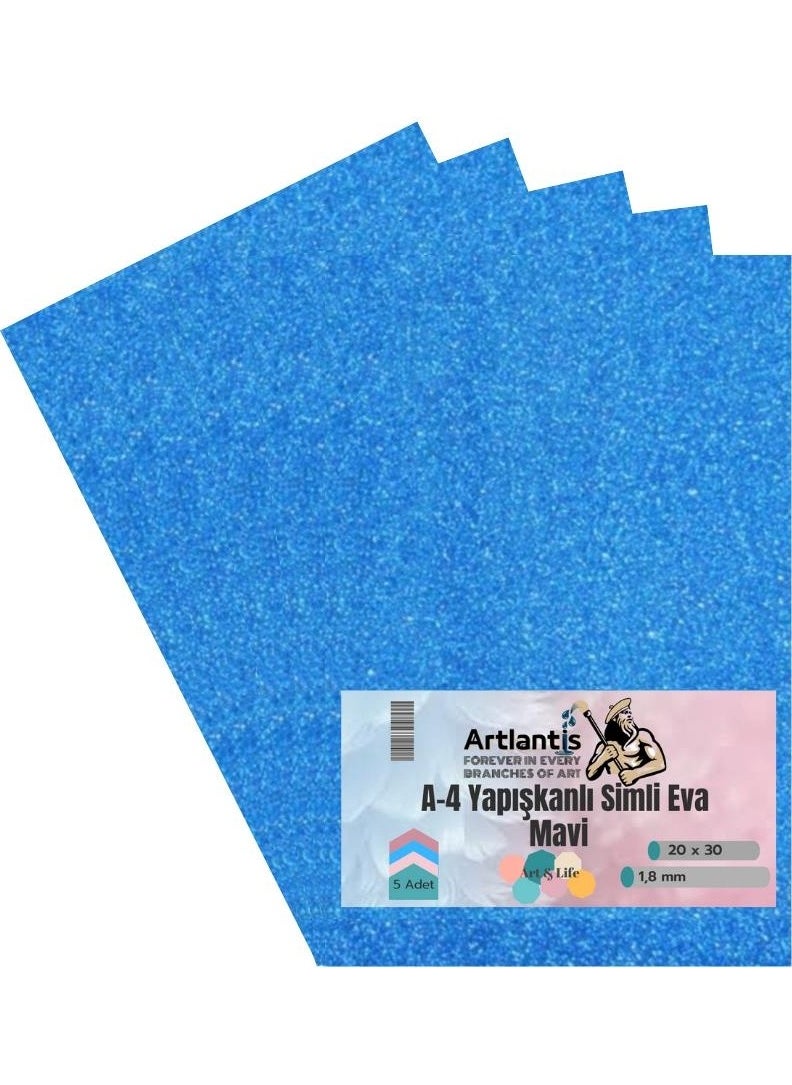 Artlantis Adhesive Glitter Eva Blue A4 20X30 5 Pieces 1 Pack Hobby Preschool Nursery Kindergarten Eva Adhesive Glitter 20*30  - Image 1