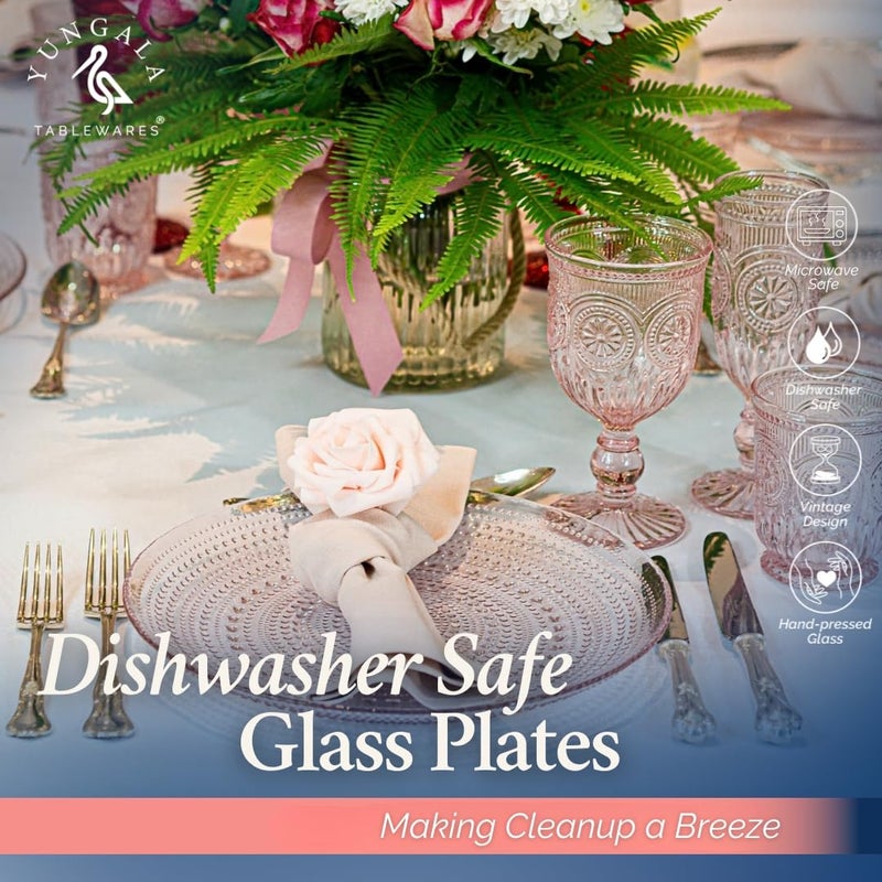 Yungala Pink Hobnail Plates, Set of 4 Glass Vintage 10.5â€ Dinner Plates that are Dishwasher Safe - Image 2