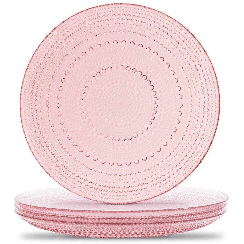 Yungala Pink Hobnail Plates, Set of 4 Glass Vintage 10.5â€ Dinner Plates that are Dishwasher Safe - Image 1