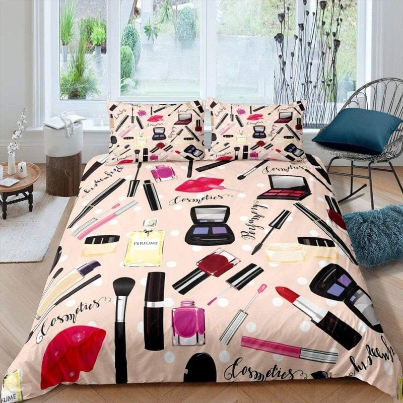 Single Size Duvet Cover 3D Printed Bedding Set Duvet Cover 135X200 Cm Women'S Cosmetics Theme Pink Fashion Pattern - And Pillowcase Bedroom Decor Quilt Covers For Kids And Adults Soft Microf