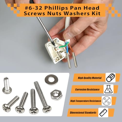 Juvielich 240 Pieces #6-32x 1/4", 5/16", 3/8", 1/2", 5/8", 3/4", 1", 1-1/4",Phillips Pan Head Machine Screws Nuts Washers Assortment Kit, 304 Stainless Steel, Fully Thread for Wall Plate Switch/Outlets - Image 2