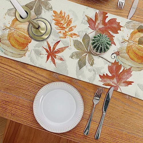 GAGEC Fall Table Runner Pumpkin Maple Leaf Watercolor Vintage Table Runners Seasonal Autumn Thanksgiving Harvest Home Kitchen Dining Party Decorations 13x72 Inch - Image 3