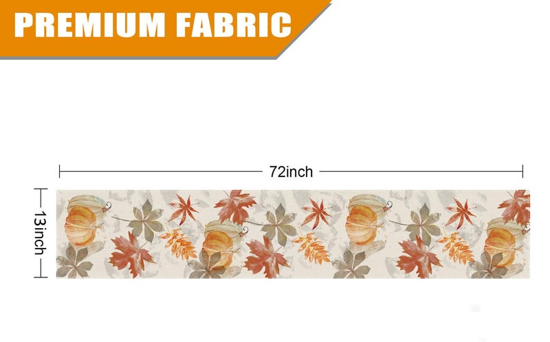 GAGEC Fall Table Runner Pumpkin Maple Leaf Watercolor Vintage Table Runners Seasonal Autumn Thanksgiving Harvest Home Kitchen Dining Party Decorations 13x72 Inch - Image 5