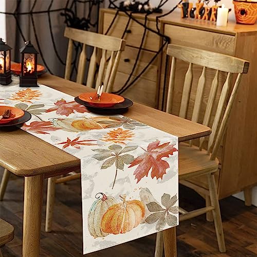 GAGEC Fall Table Runner Pumpkin Maple Leaf Watercolor Vintage Table Runners Seasonal Autumn Thanksgiving Harvest Home Kitchen Dining Party Decorations 13x72 Inch - Image 4