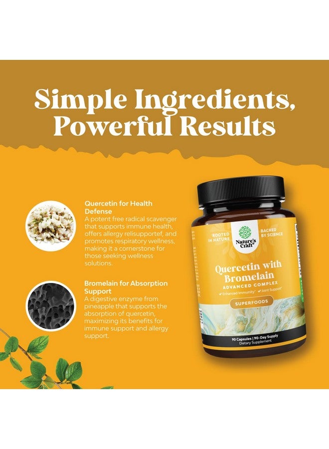Natures Craft Pure Quercetin with Bromelain Supplement for Immune Aid - High Potent Quercetin 500mg Capsules with Bromelain for Immune Support & Breathing - Nutritional Respiratory Supplement - 90 Ct - Image 4