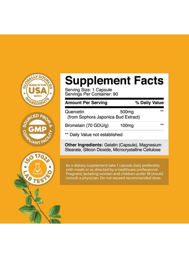 Natures Craft Pure Quercetin with Bromelain Supplement for Immune Aid - High Potent Quercetin 500mg Capsules with Bromelain for Immune Support & Breathing - Nutritional Respiratory Supplement - 90 Ct - Image 2