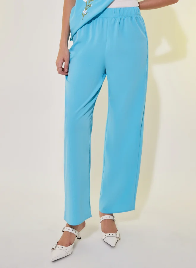 تايك تو Embroidered Detail Short Sleeve Shirt and Pants Co-Ords