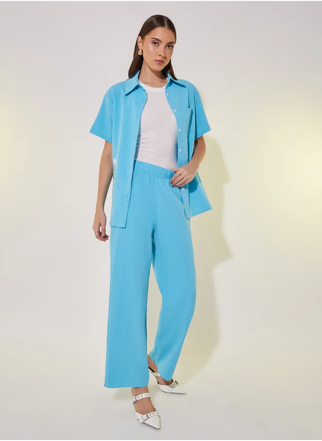 Styli Embroidered Detail Short Sleeve Shirt and Pants Co-Ords