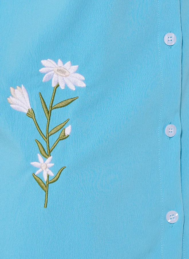 تايك تو Embroidered Detail Short Sleeve Shirt and Pants Co-Ords