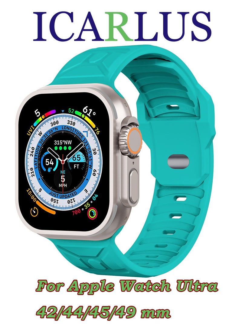 ICARLUS - Apple Watch Ultra Mecha Band 49mm 45mm 44mm 42mm for Men Women, Soft Silicone Sport Band Replacement Strap for Apple Watch Ultra iWatch Series 8 7 SE 6 5 4 3 2 1 - Light Cyan - Image 1