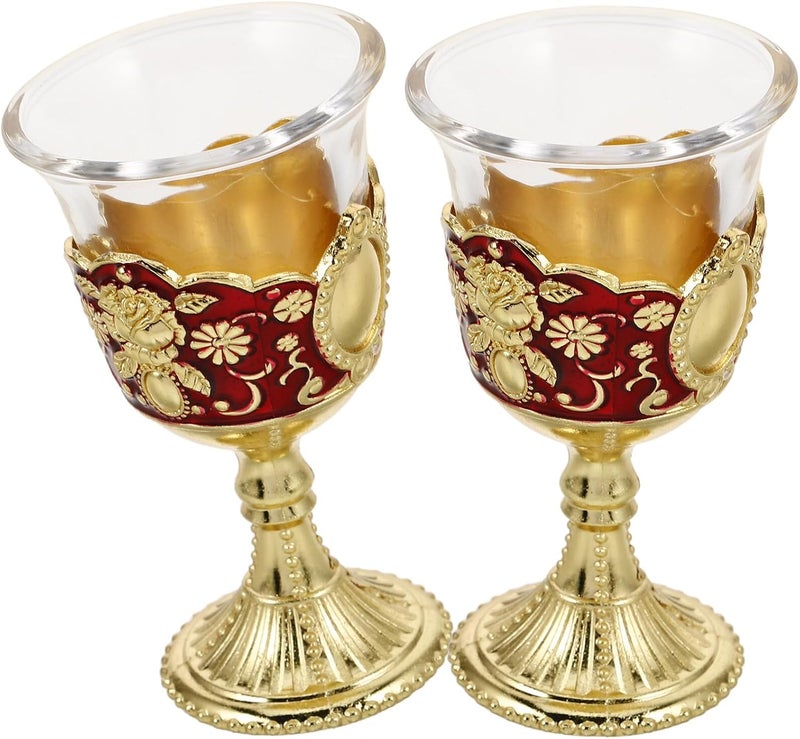 2pcs Rose Red Gold Metal Small Liquor Goblet Cups Vintage Household Drinkware Decorative Reusable Wine Cups for Wedding Reception and Banquet - Image 1