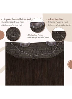 Fshine Brown Hair Extensions Wire Human Hair Extensions Hidden Wire Extensions Human Hair Darkest Brown Remy Straight Fishing Line Human Hair Extensions Brown 18inch 80g  - Image 1