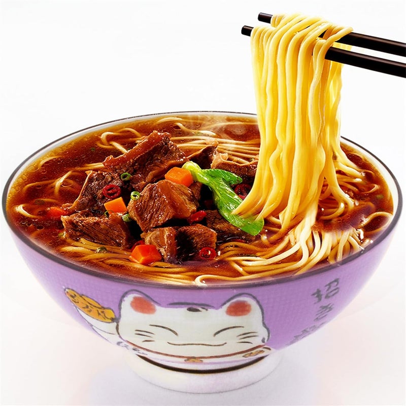 Fengshuibringluck 2PCS Cereal Bowls Soup Bowl Set 59 Ramen Bowls Large Soup Bowls Salad Bowls for Kitchen Luck Cat Maneki Neko Purple - Image 4