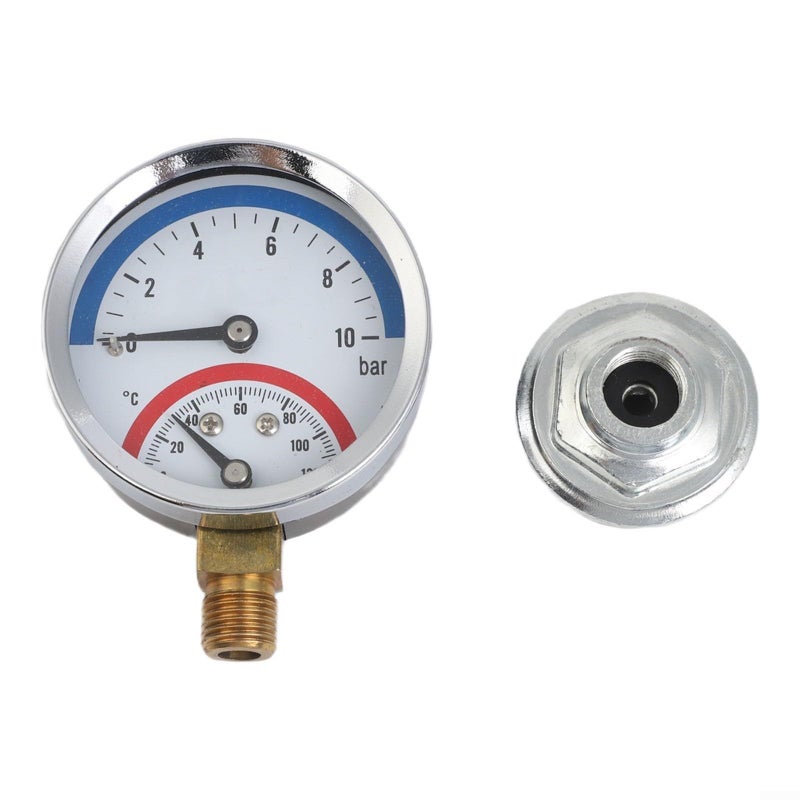 2 in 1 Floor Heating Temperature And Pressure Gauge Dual Display 0 10 Bar 0 120 C G1 2 Thread - Image 2