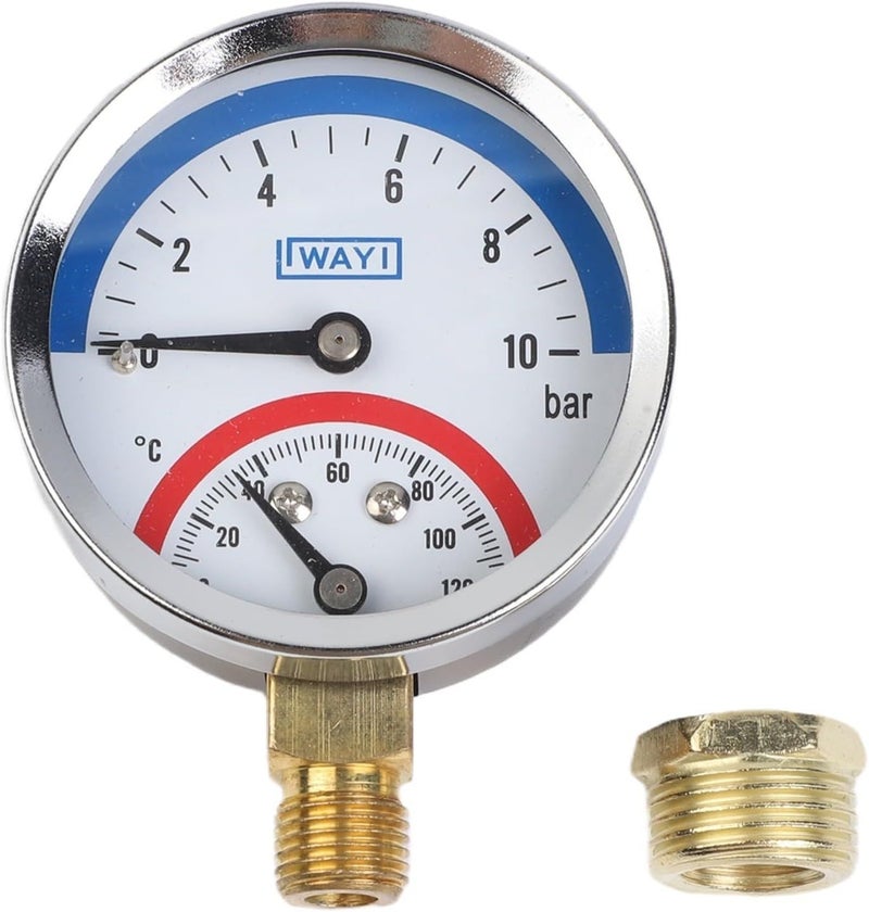 2 in 1 Floor Heating Temperature And Pressure Gauge Dual Display 0 10 Bar 0 120 C G1 2 Thread - Image 1