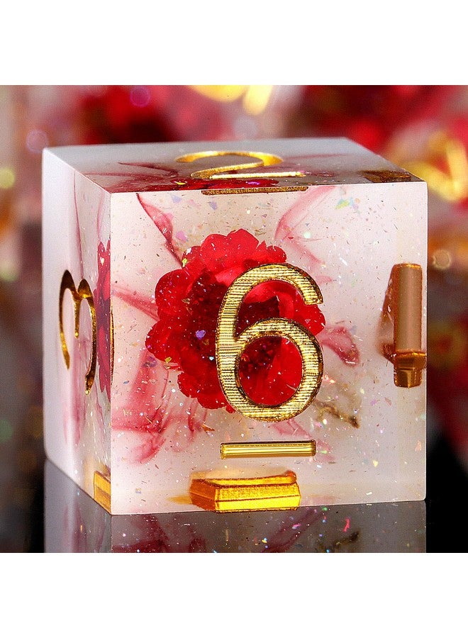 DNDND Flower D&D Dice ,DNDND Handmade Resin Sharp Edge Die with Gift Case for D&D Dungeons and Dragon Games (Red Flower)  - Image 1