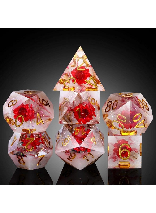 DNDND Flower D&D Dice ,DNDND Handmade Resin Sharp Edge Die with Gift Case for D&D Dungeons and Dragon Games (Red Flower)  - Image 5