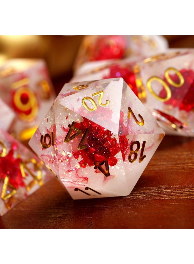 DNDND Flower D&D Dice ,DNDND Handmade Resin Sharp Edge Die with Gift Case for D&D Dungeons and Dragon Games (Red Flower)  - Image 2