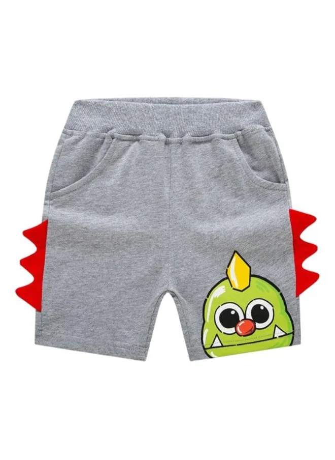 YUNIQEE Grey Regular Fit Mid Rise Printed Shorts