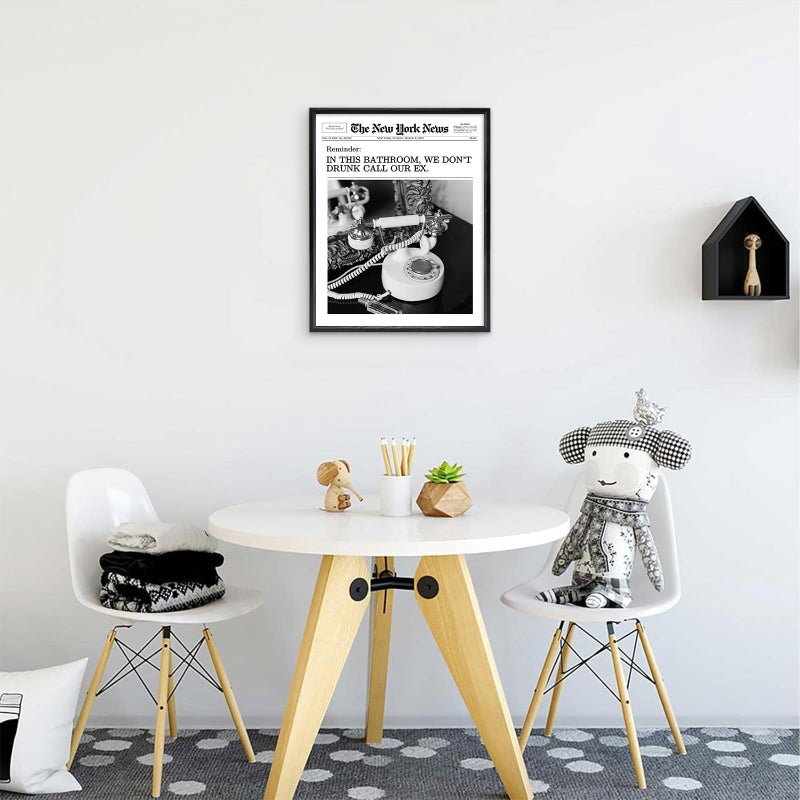 KBKBART Trendy Newspaper Magazine Framed Wall Art, 12x16 In This Bathroom, We Don't Drunk Call Our Ex Canvas Wall Art, Black and White Newspaper Posters For Bedroom Living Room - Image 5