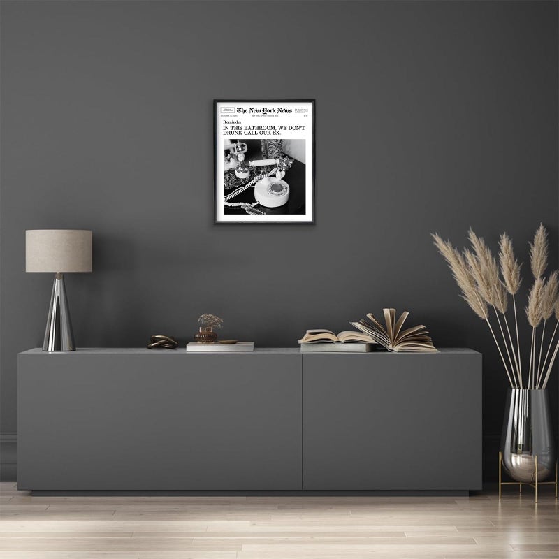 KBKBART Trendy Newspaper Magazine Framed Wall Art, 12x16 In This Bathroom, We Don't Drunk Call Our Ex Canvas Wall Art, Black and White Newspaper Posters For Bedroom Living Room - Image 4