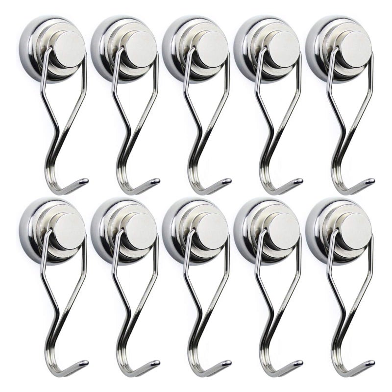 E BAVITE Swivel Swing Magnetic Hook 60LB Refrigerator Magnetic Hooks 10 Pack Strong Neodymium Magnet Hook for Refrigerator Other Magnetic Surfaces 67.5mm(2.66in) - Image 1