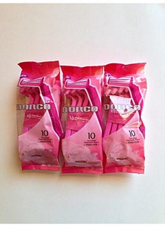 DORCO 3Pk Dorco 10Pc Pink Plastic Twin Blade Razors For Women  - Image 1