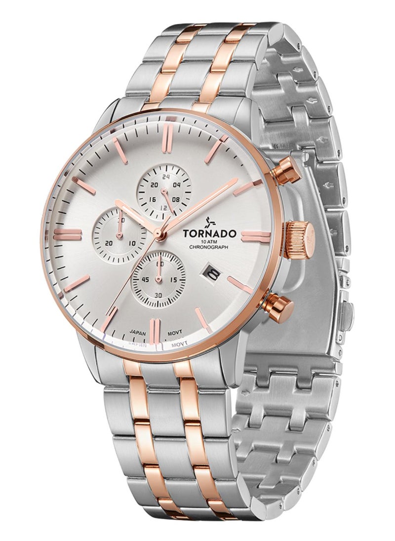 TORNADO - Tornado CELESTIA ELITE Men's Japan Quartz Movement Watch, Chronograph Display and High Quality Solid Stainlesss Steel Strap - T6102-KBKSK, Ss/Rg - Image 1