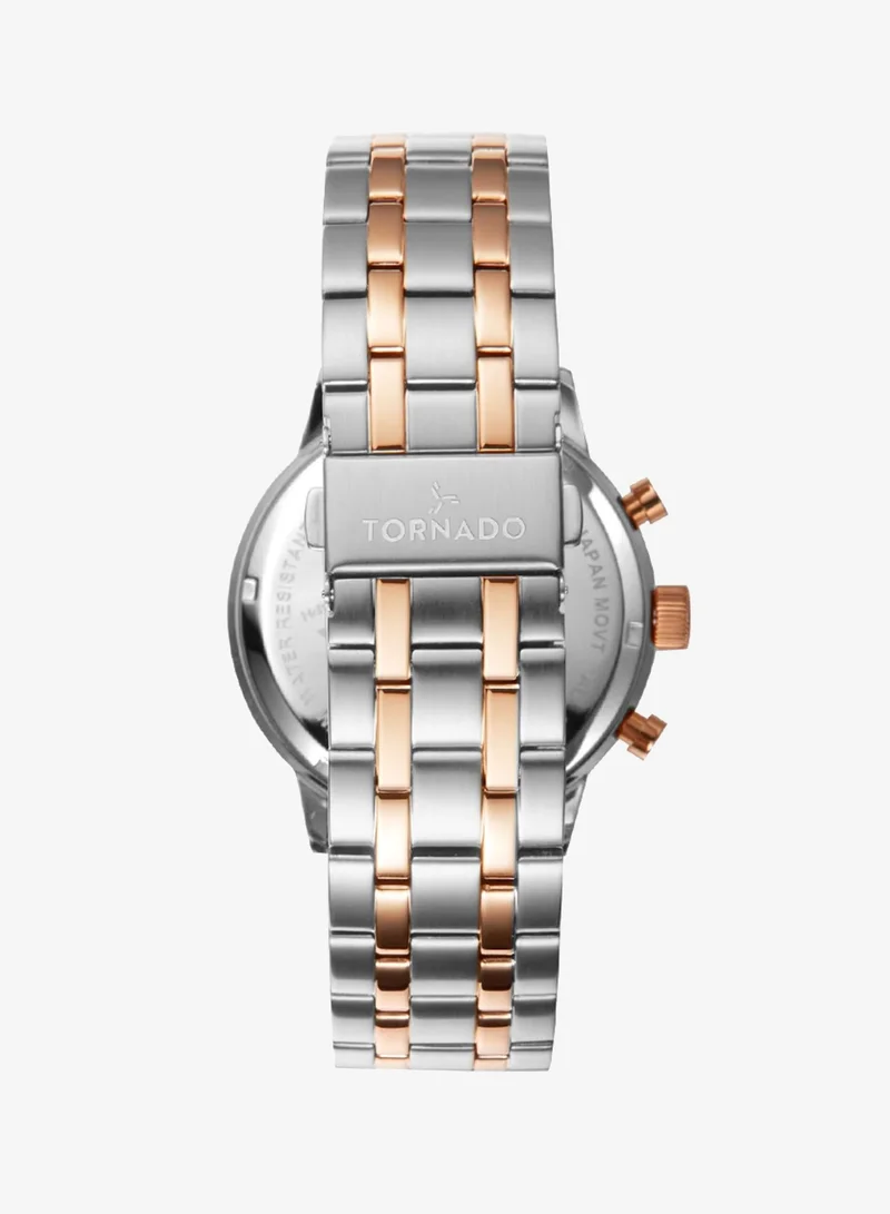 Tornado Silver With Rose Gold Men's Solid stainless steel with Polished and brushed links. Chronograph Watch T6102-KBKSK - 43mm mm for Men | Best Price UAE