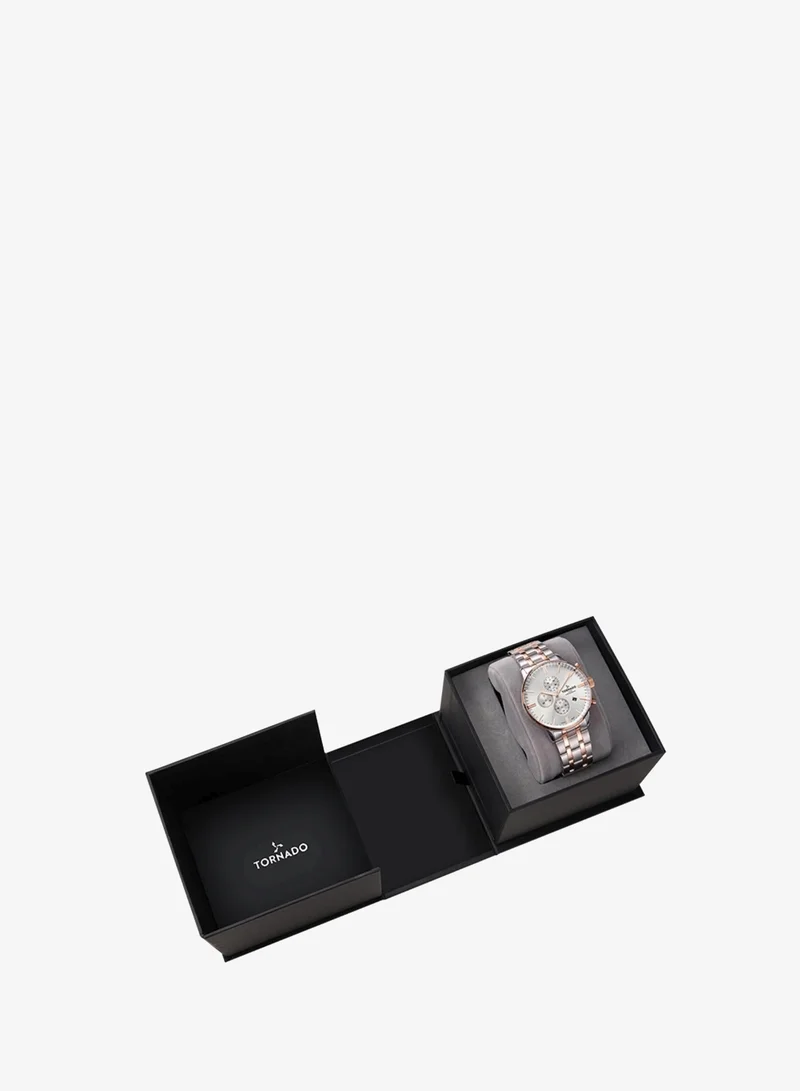 Tornado Silver With Rose Gold Men's Solid stainless steel with Polished and brushed links. Chronograph Watch T6102-KBKSK - 43mm mm for Men | Best Price UAE